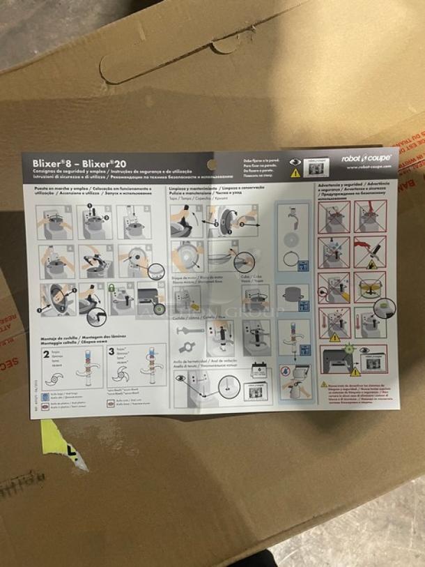 BRAND NEW! IN THE BOX! Robot Coupe E-Series Commercial Stainless Steel 2 Speed Countertop 8.5 Qt. Food Processor! With Handled Stainless Steel Cutter Bowl! With Leak Proof See-Through Cover! Model: BLIXER8 SN: 5970114013Q-02! 208V-240V 3 Phase! - Image 12 of 12