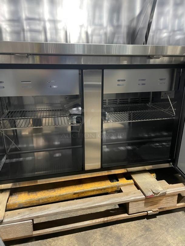 BRAND NEW! IN THE BOX! Turbo Air Super Deluxe Series Commercial Stainless Steel 3 Door Refrigerated Bain Marie Style Mega Top Sald/Sandwich Prep Table! With Poly Coated Wire Racks! With Clear Polycarbonate Food Pans! With Full Length Removable Cutting Board! Model: TST-72SD-30-N SN: H2KM730I30214! 115V 1 Phase! With Casters! - Image 10 of 14