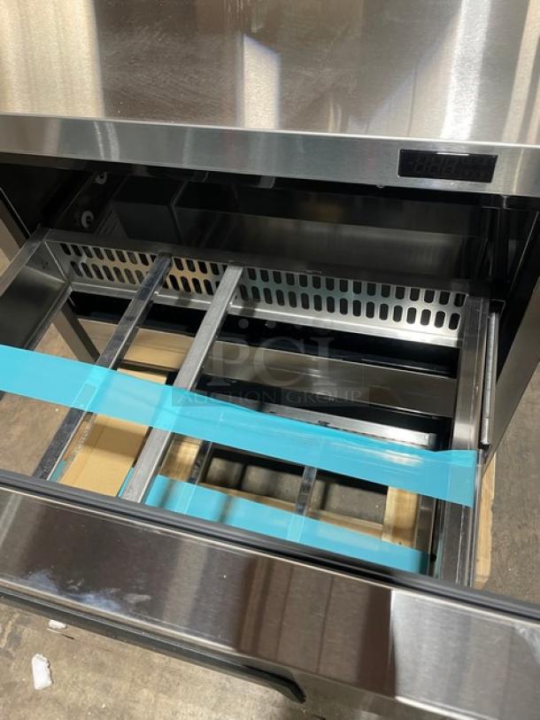 BRAND NEW! IN THE BOX! Turbo Air Super Deluxe Series Commercial Stainless Steel 2 Drawer Refrigerated Worktop Cooler! With Back Splash! Model: TWR-28SD-D2-N SN: H2VTW2RD219002! 115V 1 Phase! With Casters! - Image 11 of 14