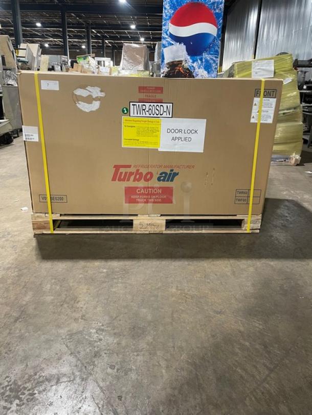 BRAND NEW! IN THE BOX! Turbo Air Super Deluxe Series Commercial Stainless Steel 2 Door Refrigerated Worktop Cooler! With Back Splash! With Chrome Plated Wire Racks! With Lock & Keys! Model: TWR-60SD-N SN: H2VTU6RI1005! 115V 1 Phase! With Casters! - Image 2 of 12