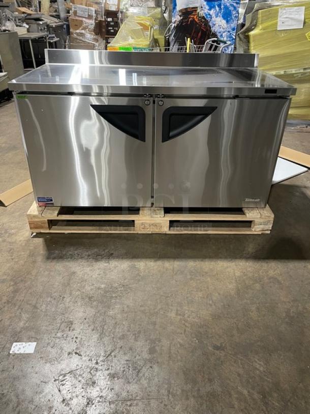 BRAND NEW! IN THE BOX! Turbo Air Super Deluxe Series Commercial Stainless Steel 2 Door Refrigerated Worktop Cooler! With Back Splash! With Chrome Plated Wire Racks! With Lock & Keys! Model: TWR-60SD-N SN: H2VTU6RI1005! 115V 1 Phase! With Casters! - Image 4 of 12