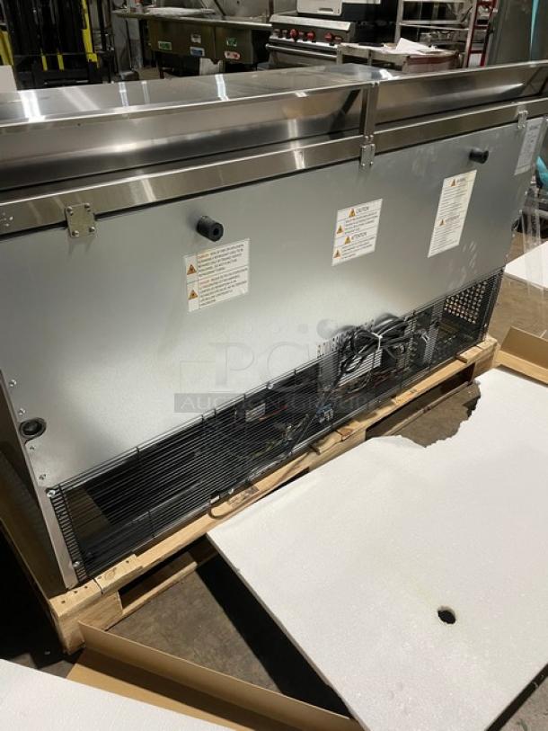 BRAND NEW! IN THE BOX! Turbo Air Super Deluxe Series Commercial Stainless Steel 2 Door Refrigerated Worktop Cooler! With Back Splash! With Chrome Plated Wire Racks! With Lock & Keys! Model: TWR-60SD-N SN: H2VTU6RI1005! 115V 1 Phase! With Casters! - Image 6 of 12
