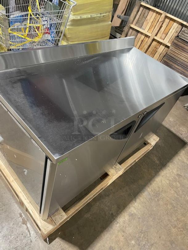 BRAND NEW! IN THE BOX! Turbo Air Super Deluxe Series Commercial Stainless Steel 2 Door Refrigerated Worktop Cooler! With Back Splash! With Chrome Plated Wire Racks! With Lock & Keys! Model: TWR-60SD-N SN: H2VTU6RI1005! 115V 1 Phase! With Casters! - Image 8 of 12