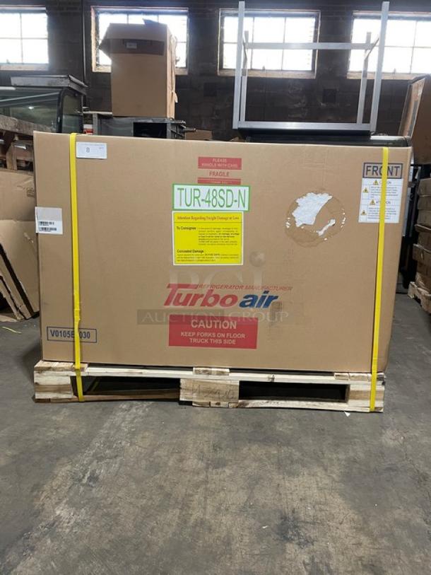 BRAND NEW! IN THE BOX! Turbo Air Super Deluxe Series Commercial Stainless Steel 2 Door Undercounter Reach In Refrigerator! With Chrome Plated Wire Racks! With Lock & Keys! Model: TUR-48SD-N SN: H2VTU4RIX001! 115V 1 Phase! With Casters! - Image 2 of 13