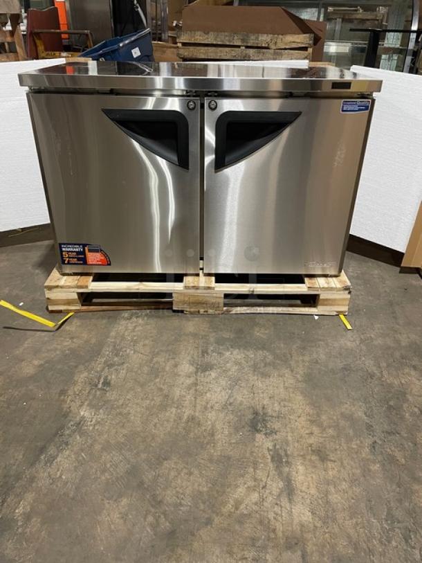 BRAND NEW! IN THE BOX! Turbo Air Super Deluxe Series Commercial Stainless Steel 2 Door Undercounter Reach In Refrigerator! With Chrome Plated Wire Racks! With Lock & Keys! Model: TUR-48SD-N SN: H2VTU4RIX001! 115V 1 Phase! With Casters! - Image 4 of 13