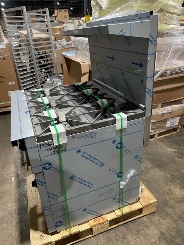 BRAND NEW! IN THE BOX! Vulcan Endurance Series Commercial Stainless Steel Natural Gas Powered 6 Burner Range & Oven Combo! With Chrome Plated Wire Oven Racks! With Back Splash & Overhead Salamander Shelf! Model: 36S-6BN SN: 482067916! With Legs! - Image 3 of 17