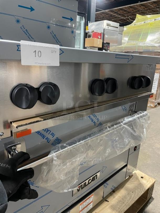 BRAND NEW! IN THE BOX! Vulcan Endurance Series Commercial Stainless Steel Natural Gas Powered 6 Burner Range & Oven Combo! With Chrome Plated Wire Oven Racks! With Back Splash & Overhead Salamander Shelf! Model: 36S-6BN SN: 482067916! With Legs! - Image 7 of 17