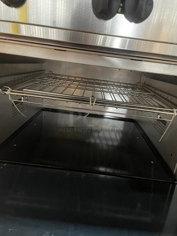 BRAND NEW! IN THE BOX! Vulcan Endurance Series Commercial Stainless Steel Natural Gas Powered 6 Burner Range & Oven Combo! With Chrome Plated Wire Oven Racks! With Back Splash & Overhead Salamander Shelf! Model: 36S-6BN SN: 482067916! With Legs! - Image 10 of 17