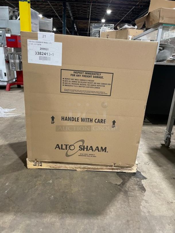 BRAND NEW! IN THE BOX! Alto-Shaam! 2023!  Halo Heat Series Commercial Stainless Steel 6 Pan Low Temp Hot Food Holding Cabinet! EcoSmart Certified! With Adjustable Thermostat! With Chrome Plated Wired Racks! Model: 500-S SN: 3382413-1! 120V 1 Phase! On Casters! - Image 2 of 13