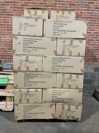 NEW! FULL PALLET! Wescon By Lancaster Commercial Products Commercial White Large Size Lacquered MDF Serving Trays! With Handles! Model: 0911002WHT4! ALL NEW IN THE BOX! 26X Your Bid!