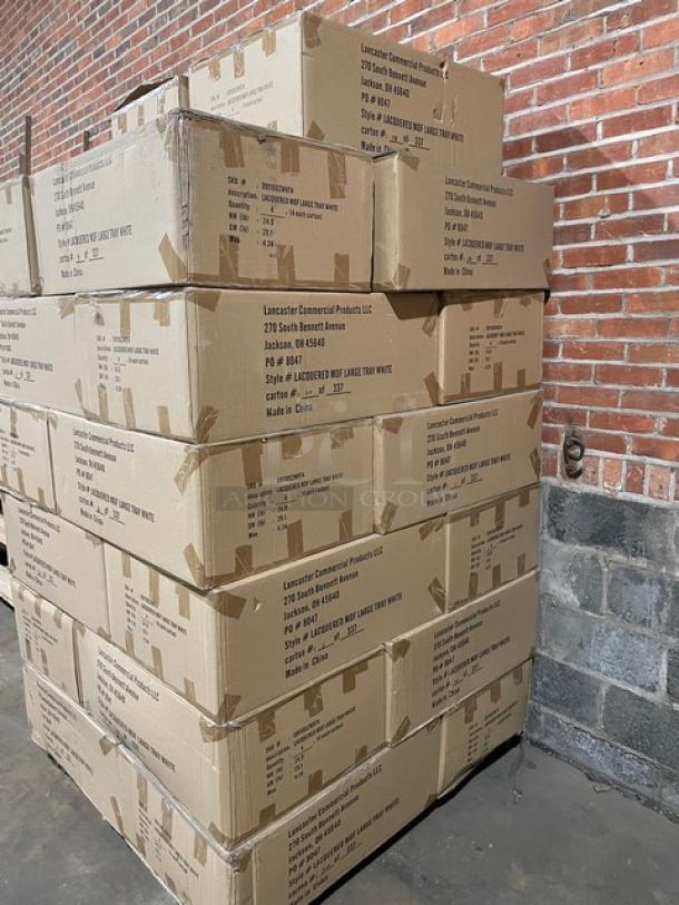 NEW! FULL PALLET! Wescon By Lancaster Commercial Products Commercial White Large Size Lacquered MDF Serving Trays! With Handles! Model: 0911002WHT4! ALL NEW IN THE BOX! 26X Your Bid! - Image 2 of 10