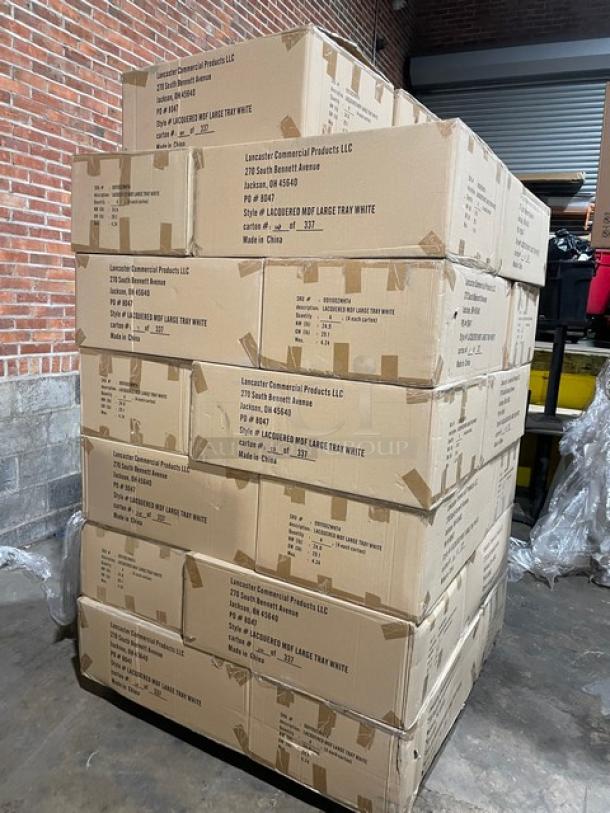 NEW! FULL PALLET! Wescon By Lancaster Commercial Products Commercial White Large Size Lacquered MDF Serving Trays! With Handles! Model: 0911002WHT4! ALL NEW IN THE BOX! 26X Your Bid! - Image 3 of 10
