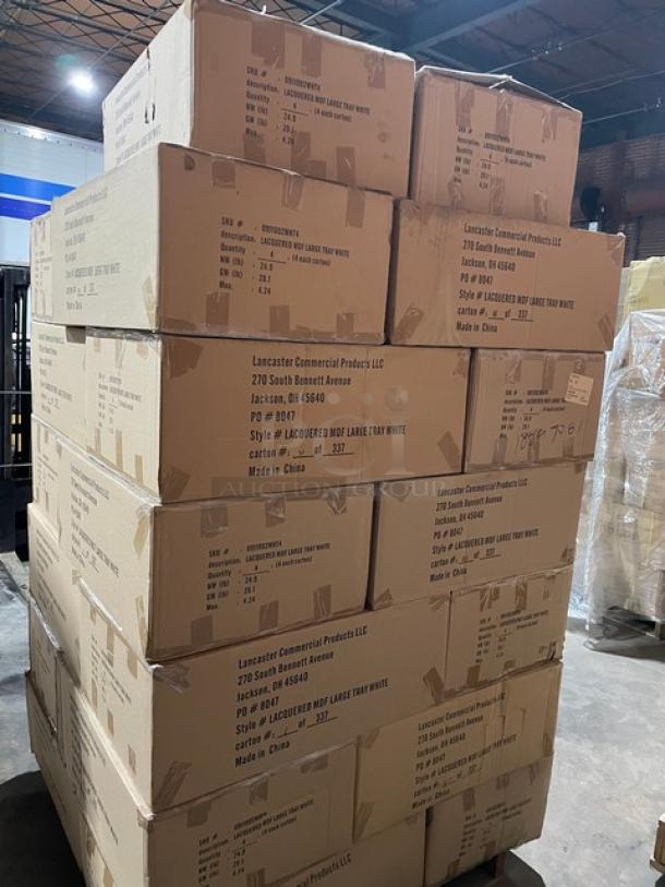NEW! FULL PALLET! Wescon By Lancaster Commercial Products Commercial White Large Size Lacquered MDF Serving Trays! With Handles! Model: 0911002WHT4! ALL NEW IN THE BOX! 26X Your Bid! - Image 4 of 10