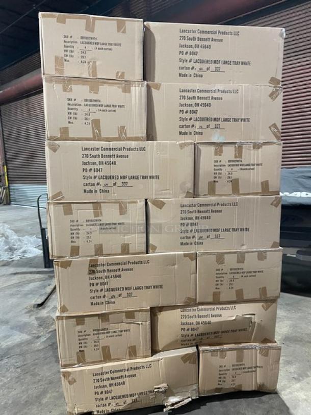 NEW! FULL PALLET! Wescon By Lancaster Commercial Products Commercial White Large Size Lacquered MDF Serving Trays! With Handles! Model: 0911002WHT4! ALL NEW IN THE BOX! 28X Your Bid! - Image 2 of 12