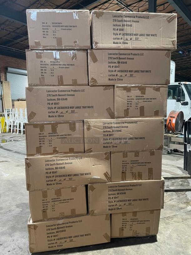 NEW! FULL PALLET! Wescon By Lancaster Commercial Products Commercial White Large Size Lacquered MDF Serving Trays! With Handles! Model: 0911002WHT4! ALL NEW IN THE BOX! 28X Your Bid! - Image 3 of 12