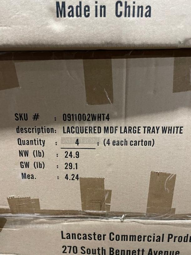 NEW! FULL PALLET! Wescon By Lancaster Commercial Products Commercial White Large Size Lacquered MDF Serving Trays! With Handles! Model: 0911002WHT4! ALL NEW IN THE BOX! 28X Your Bid! - Image 5 of 12