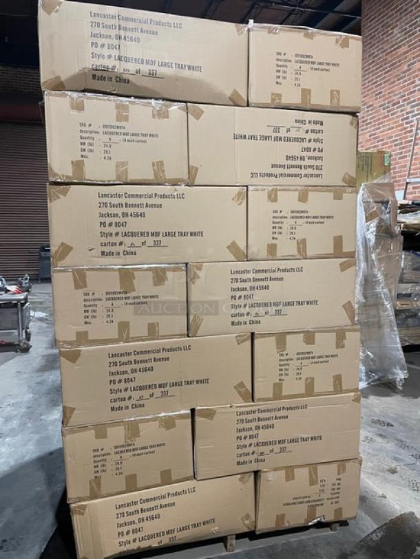 NEW! FULL PALLET! Wescon By Lancaster Commercial Products Commercial White Large Size Lacquered MDF Serving Trays! With Handles! Model: 0911002WHT4! ALL NEW IN THE BOX! 28X Your Bid! - Image 3 of 13