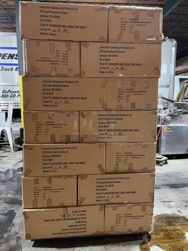 NEW! FULL PALLET! Wescon By Lancaster Commercial Products Commercial White Large Size Lacquered MDF Serving Trays! With Handles! Model: 0911002WHT4! ALL NEW IN THE BOX! 28X Your Bid! - Image 4 of 13