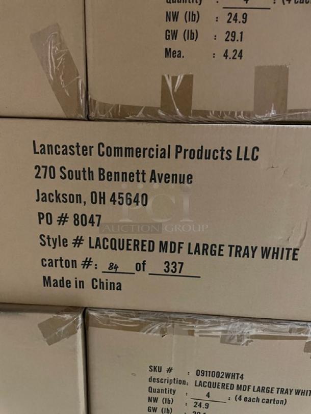 NEW! FULL PALLET! Wescon By Lancaster Commercial Products Commercial White Large Size Lacquered MDF Serving Trays! With Handles! Model: 0911002WHT4! ALL NEW IN THE BOX! 28X Your Bid! - Image 5 of 13
