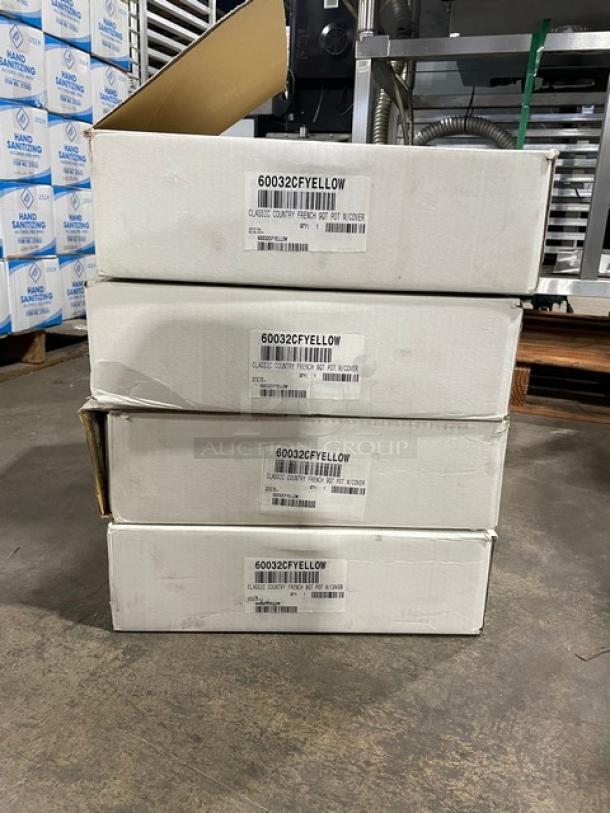 BRAND NEW! IN THE BOX! Bon Chef Commercial Stainless Steel Yellow Striped 9 Qt Classic Country French Pot! With Induction Bottom! With Handles & Cover! Model: 60032CFYELLOW! ALL NEW IN THE BOX! 4X Your Bid! - Image 1 of 9