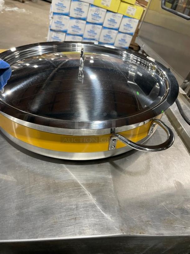 BRAND NEW! IN THE BOX! Bon Chef Commercial Stainless Steel Yellow Striped 9 Qt Classic Country French Pot! With Induction Bottom! With Handles & Cover! Model: 60032CFYELLOW! ALL NEW IN THE BOX! 4X Your Bid! - Image 6 of 9