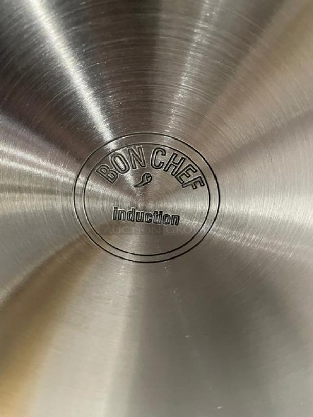 BRAND NEW! IN THE BOX! Bon Chef Commercial Stainless Steel Yellow Striped 9 Qt Classic Country French Pot! With Induction Bottom! With Handles & Cover! Model: 60032CFYELLOW! ALL NEW IN THE BOX! 4X Your Bid! - Image 9 of 9
