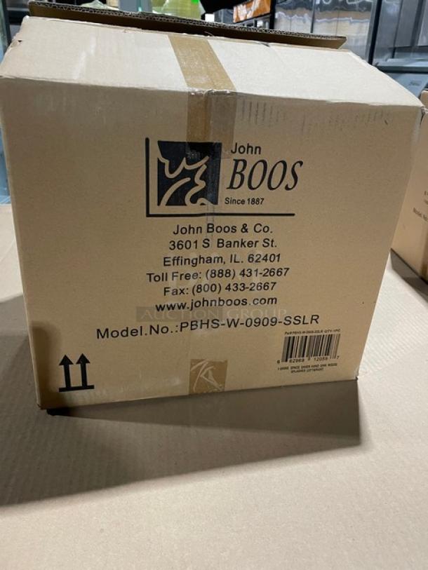 BRAND NEW! IN THE BOX! John Boos Commercial Stainless Steel Wall Mount Pro-Bowl Hand Washing Sink! With Back & Side Splashes! With Faucet Holes! With Basket Drain & Mounting Brackets! Model: PBHS-W-0909-SSLR! - Image 4 of 12