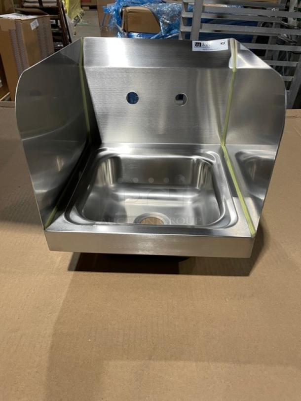 BRAND NEW! IN THE BOX! John Boos Commercial Stainless Steel Wall Mount Pro-Bowl Hand Washing Sink! With Back & Side Splashes! With Faucet Holes! With Basket Drain & Mounting Brackets! Model: PBHS-W-0909-SSLR! - Image 6 of 12