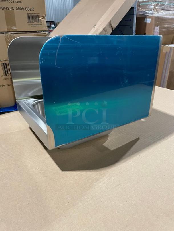 BRAND NEW! IN THE BOX! John Boos Commercial Stainless Steel Wall Mount Pro-Bowl Hand Washing Sink! With Back & Side Splashes! With Faucet Holes! With Basket Drain & Mounting Brackets! Model: PBHS-W-0909-SSLR! - Image 7 of 12