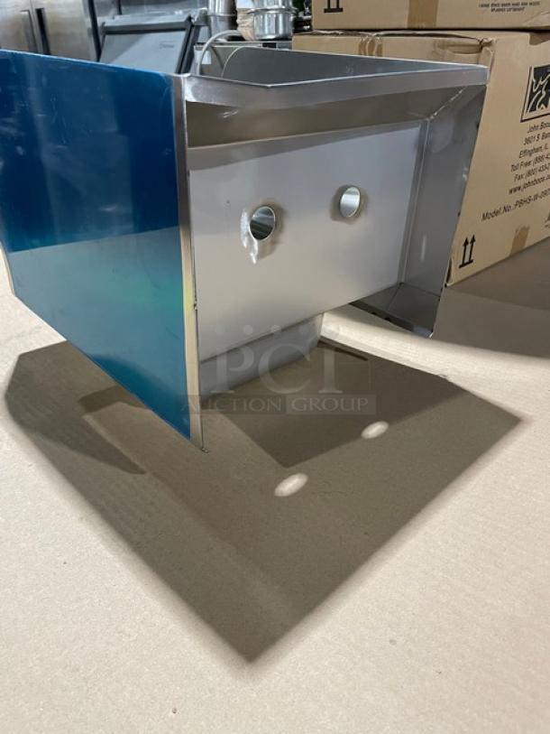 BRAND NEW! IN THE BOX! John Boos Commercial Stainless Steel Wall Mount Pro-Bowl Hand Washing Sink! With Back & Side Splashes! With Faucet Holes! With Basket Drain & Mounting Brackets! Model: PBHS-W-0909-SSLR! - Image 8 of 12