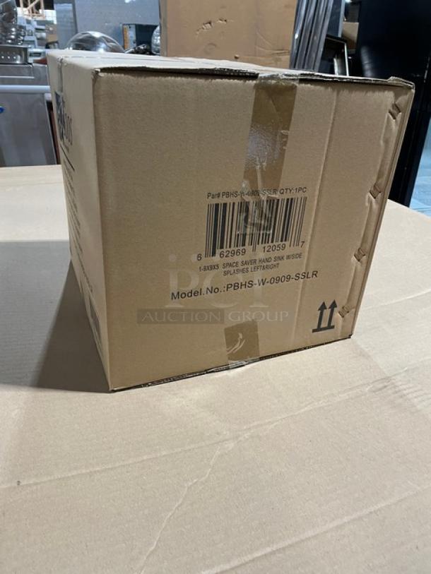 BRAND NEW! IN THE BOX! John Boos Commercial Stainless Steel Wall Mount Pro-Bowl Hand Washing Sink! With Back & Side Splashes! With Faucet Holes! With Basket Drain & Mounting Brackets! Model: PBHS-W-0909-SSLR! - Image 5 of 12