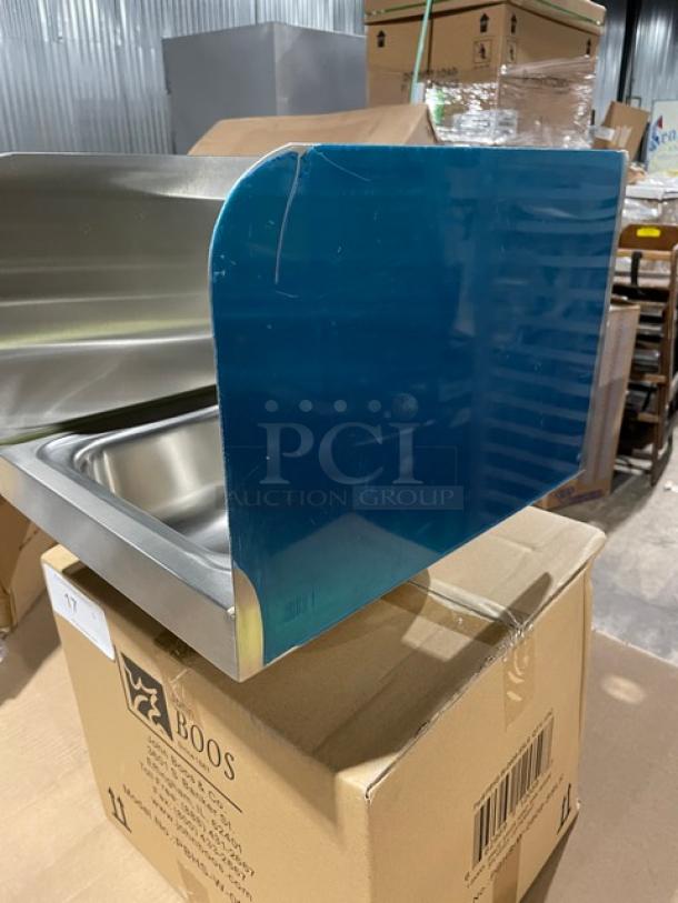 BRAND NEW! IN THE BOX! John Boos Commercial Stainless Steel Wall Mount Pro-Bowl Hand Washing Sink! With Back & Side Splashes! With Faucet Holes! With Basket Drain & Mounting Brackets! Model: PBHS-W-0909-SSLR! - Image 8 of 12