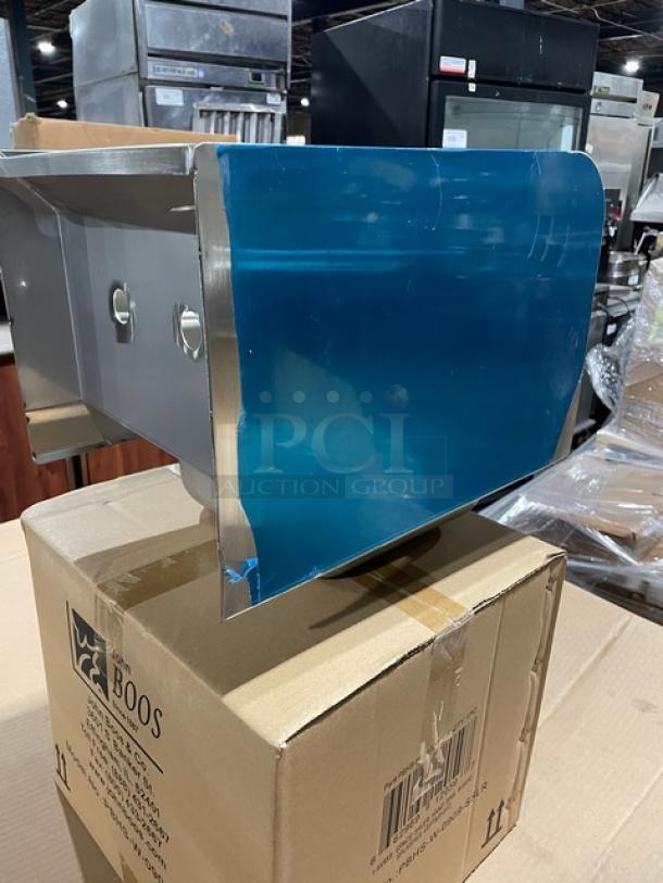 BRAND NEW! IN THE BOX! John Boos Commercial Stainless Steel Wall Mount Pro-Bowl Hand Washing Sink! With Back & Side Splashes! With Faucet Holes! With Basket Drain & Mounting Brackets! Model: PBHS-W-0909-SSLR! - Image 10 of 12