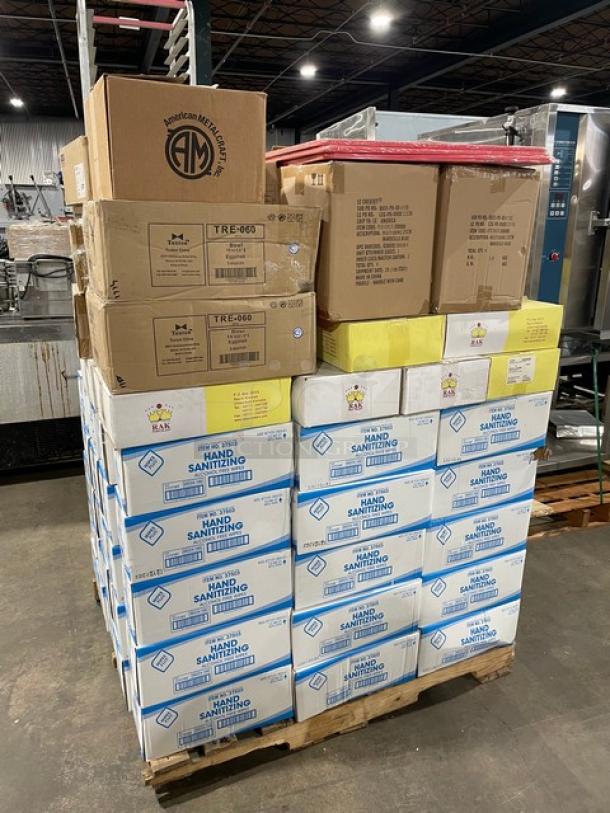 NEW! MIXED PALLET! Tuxton Reno Series Commercial Eggshell White 16 Oz. China Bowls! Model: TRE-060! With Carlisle Epicure Series Commercial White Melamine 8" Dinner Plates! Model: 4380302! With Wipes Plus Commercial Alcohol-Free Hand Sanitizing Wipe Refills! Model: 37503! With Rak Porcelain USA Commercial Rectangular Mini Max 15-3/4" x 4-1/4" Trays! Model: OPRL40! With Carlisle Sparta Spectrum Series Commercial Red Cutting Boards! Model: N10888! With San Jamar Summit Arriba Series Commercial Twist Passive Dispenser! Model: WP9070BKSS! ALL NEW IN THE BOX! 97X Your Bid! - Image 2 of 11