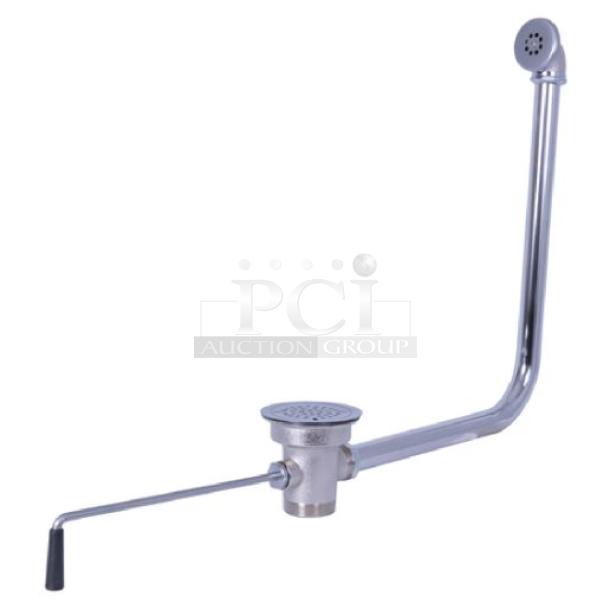 BRAND NEW! IN THE BOX! BK Resources Commercial Stainless Steel Twist Lever Drain! With Overflow! Model: PB-LWR-10V! With Commercial Metal Lever Waste Support Arm Bracket! Model: PB-LWB! All One Money! - Image 1 of 8