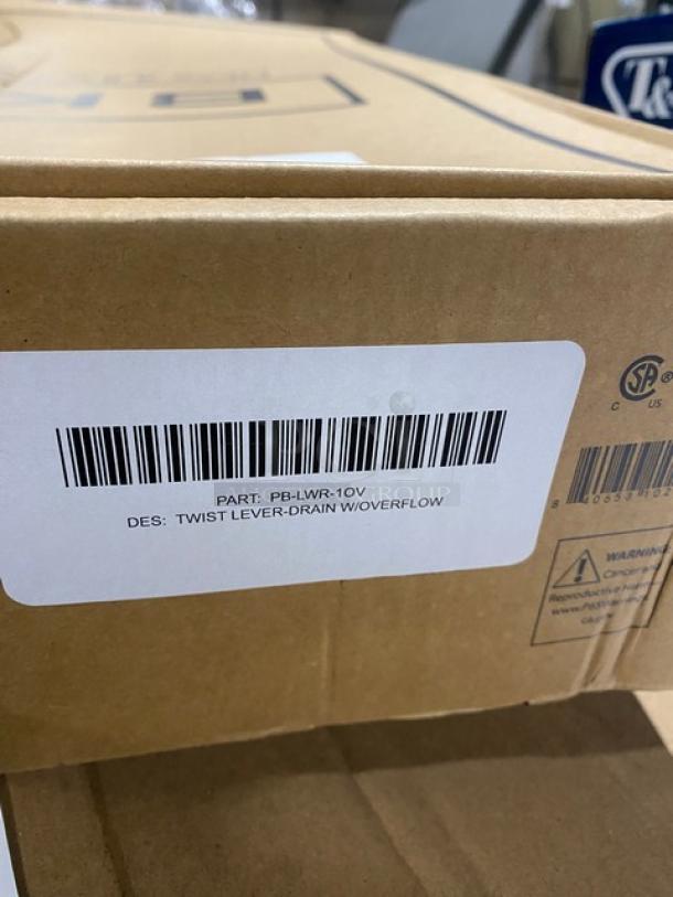 BRAND NEW! IN THE BOX! BK Resources Commercial Stainless Steel Twist Lever Drain! With Overflow! Model: PB-LWR-10V! With Commercial Metal Lever Waste Support Arm Bracket! Model: PB-LWB! All One Money! - Image 5 of 8
