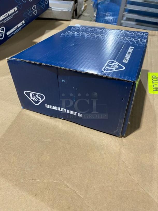 BRAND NEW! IN THE BOX! T & S Brass Commercial Chrome Plated Wall Mount Service Sink Faucet! With Built-In Stops! With Vacuum Breaker Spout & Pail Hook! With 3/4" Garden Hose Outlet! With Upper Support Rod! Model: B-0665-BSTR! - Image 4 of 10