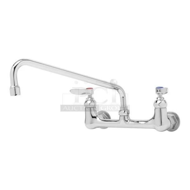 BRAND NEW! IN THE BOX! T & S Brass Commercial Chrome Plated Wall Mount Double Pantry Faucet! With 12" Swing Nozzle! With Stream Regulator Outlet! Model: B-0231! - Image 1 of 9