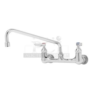 BRAND NEW! IN THE BOX! T & S Brass Commercial Chrome Plated Wall Mount Double Pantry Faucet! With 12" Swing Nozzle! With Stream Regulator Outlet! Model: B-0231!