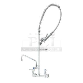 BRAND NEW! IN THE BOX! T & S Brass Commercial Chrome Plated Wall Mount Pre-Rinse Unit! With 12" Swing Nozzle! With 44" Flex Hose! With B-0107-C Low Flow Spray Valve! Model: B-0133-ADF12-BC!