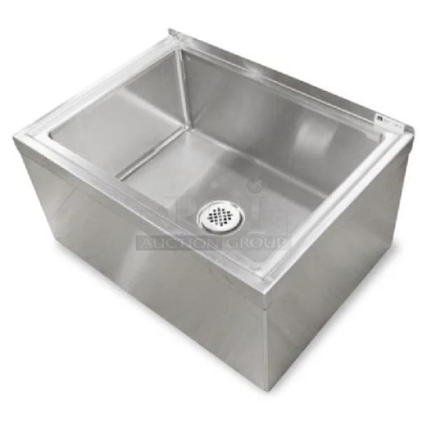 BRAND NEW! IN THE BOX! John Boos Commercial Stainless Steel Floor Mounted Mop Sink! With 20"W x 16" x 6" Deep Compartment! With Basket Drain! Model: PBMS2016-6! - Image 1 of 10