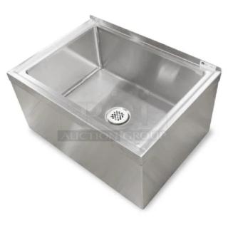 BRAND NEW! IN THE BOX! John Boos Commercial Stainless Steel Floor Mounted Mop Sink! With 20"W x 16" x 6" Deep Compartment! With Basket Drain! Model: PBMS2016-6!