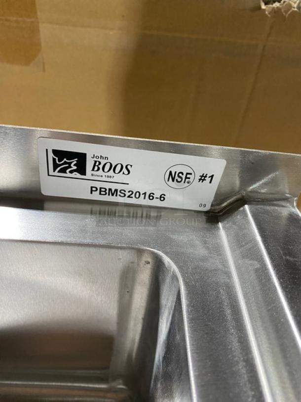 BRAND NEW! IN THE BOX! John Boos Commercial Stainless Steel Floor Mounted Mop Sink! With 20"W x 16" x 6" Deep Compartment! With Basket Drain! Model: PBMS2016-6! - Image 9 of 10