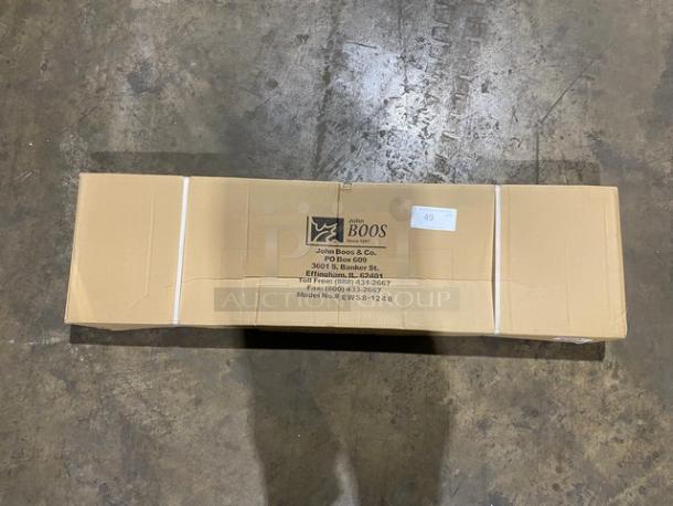 BRAND NEW! IN THE BOX! John Boos Commercial Stainless Steel 48" x 12" Wall-Mount Shelf! With Safety Stallion Front Edge! With 1.5" Turned Up Backsplash! With Support Brackets! Model: EWS8-1248! - Image 2 of 6