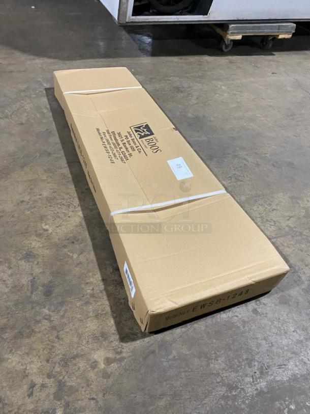 BRAND NEW! IN THE BOX! John Boos Commercial Stainless Steel 48" x 12" Wall-Mount Shelf! With Safety Stallion Front Edge! With 1.5" Turned Up Backsplash! With Support Brackets! Model: EWS8-1248! - Image 3 of 6
