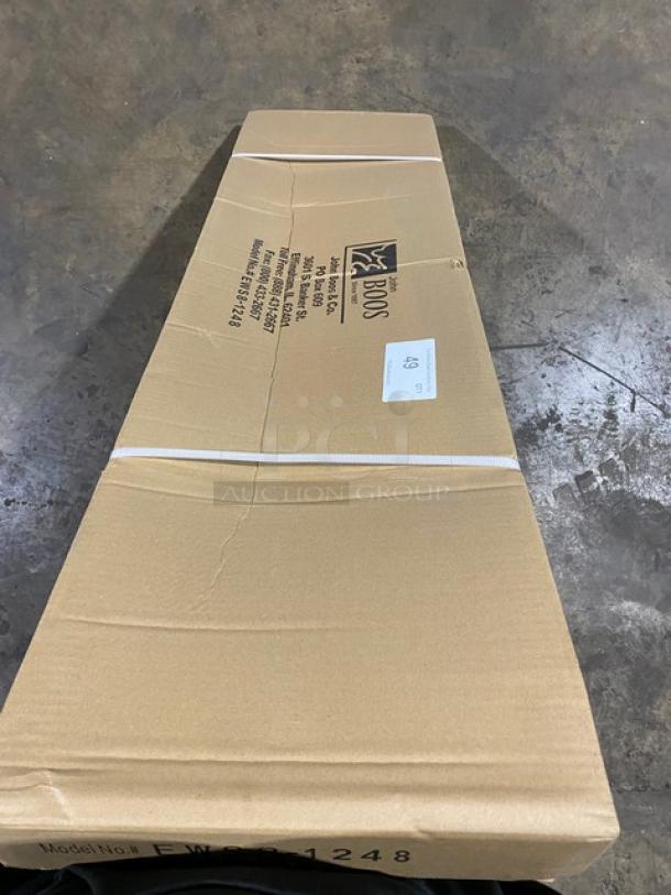 BRAND NEW! IN THE BOX! John Boos Commercial Stainless Steel 48" x 12" Wall-Mount Shelf! With Safety Stallion Front Edge! With 1.5" Turned Up Backsplash! With Support Brackets! Model: EWS8-1248! - Image 6 of 6