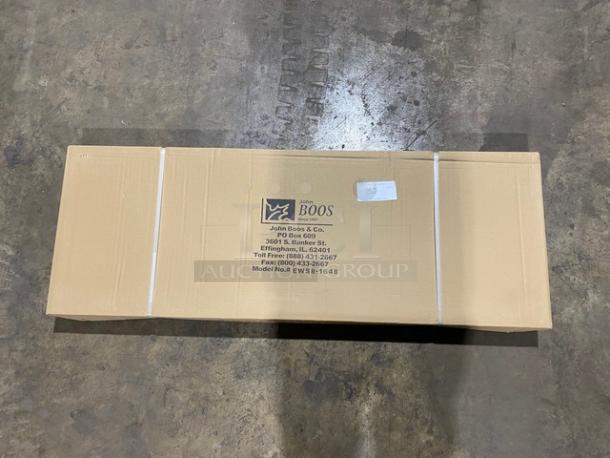 BRAND NEW! IN THE BOX! John Boos Commercial Stainless Steel 48" x 16" Wall-Mount Shelf! With Safety Stallion Front Edge! With 1.5" Turned Up Backsplash! With Support Brackets! Model: EWS8-1648! - Image 2 of 8