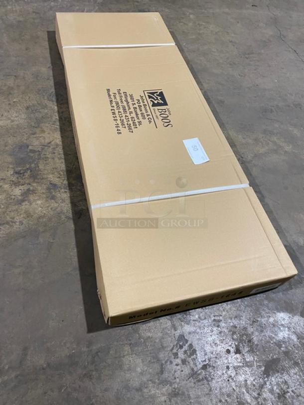 BRAND NEW! IN THE BOX! John Boos Commercial Stainless Steel 48" x 16" Wall-Mount Shelf! With Safety Stallion Front Edge! With 1.5" Turned Up Backsplash! With Support Brackets! Model: EWS8-1648! - Image 3 of 8