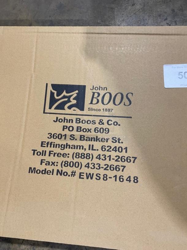 BRAND NEW! IN THE BOX! John Boos Commercial Stainless Steel 48" x 16" Wall-Mount Shelf! With Safety Stallion Front Edge! With 1.5" Turned Up Backsplash! With Support Brackets! Model: EWS8-1648! - Image 4 of 8