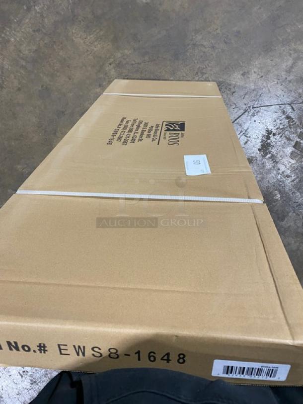 BRAND NEW! IN THE BOX! John Boos Commercial Stainless Steel 48" x 16" Wall-Mount Shelf! With Safety Stallion Front Edge! With 1.5" Turned Up Backsplash! With Support Brackets! Model: EWS8-1648! - Image 7 of 8